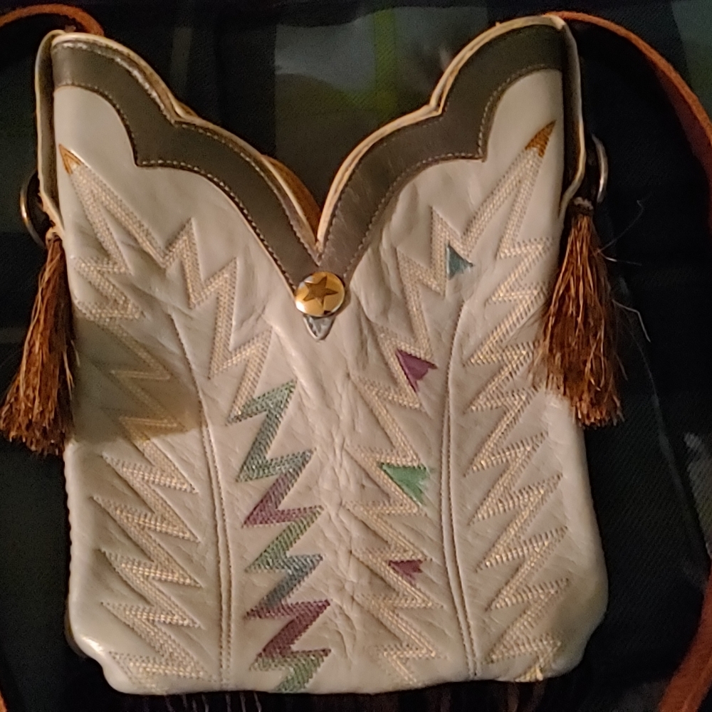 Western Boot HandPainted Accents Leather Purse Bag - Picture 7 of 8